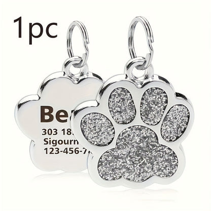 Plaque d'identification pour chien gravée au laser sur mesure - Médaille personnalisée avec motif de patte de chat, durable et résistante à la décoloration pour chiens et chats, 7 options de couleurs (argent, noir, violet, rose, rouge, bleu, bleu lagon)
