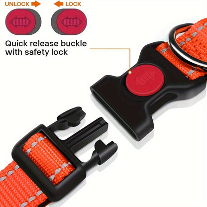 Collier pour chien en nylon réfléchissant avec boucle à dégagement rapide – Collier de dressage réglable et antidérapant pour petits, moyens et grands chiens, collier de sécurité pour les promenades nocturnes avec bande réfléchissante haute visibilité