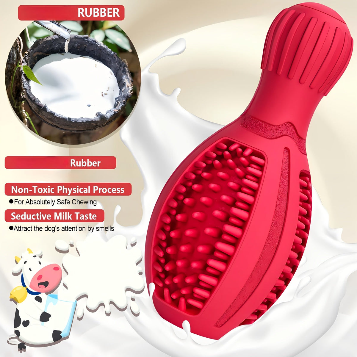 Jouet à mâcher interactif pour chien avec distributeur de nourriture et mangeoire lente – Jouet puzzle durable en caoutchouc pour le nettoyage des dents, jouet de dressage couineur pour chiens de petites, moyennes et grandes races