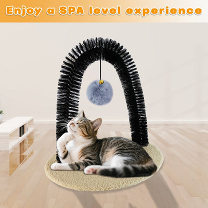 Arche de toilettage pour chat avec griffoir – Brosse de massage interactive pour chats d'intérieur, aide à la mue et soulagement du stress