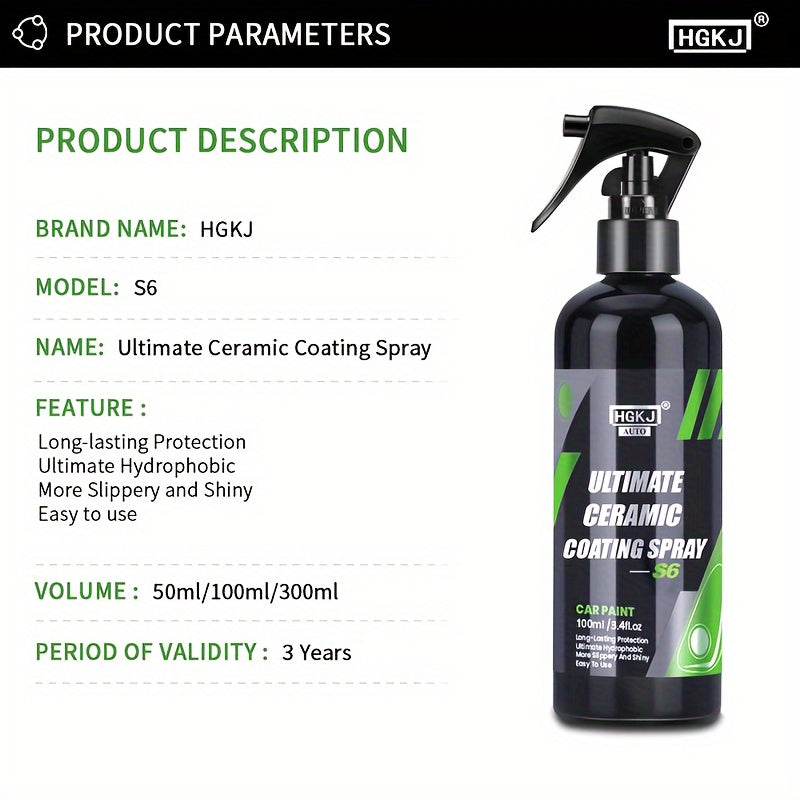 Spray de revêtement céramique pour voiture – Protection de peinture haute brillance et agent de renouvellement de revêtement, spray de protection céramique multifonctionnel à action rapide pour peinture, vitres et garnitures de voitures, camions et SUV