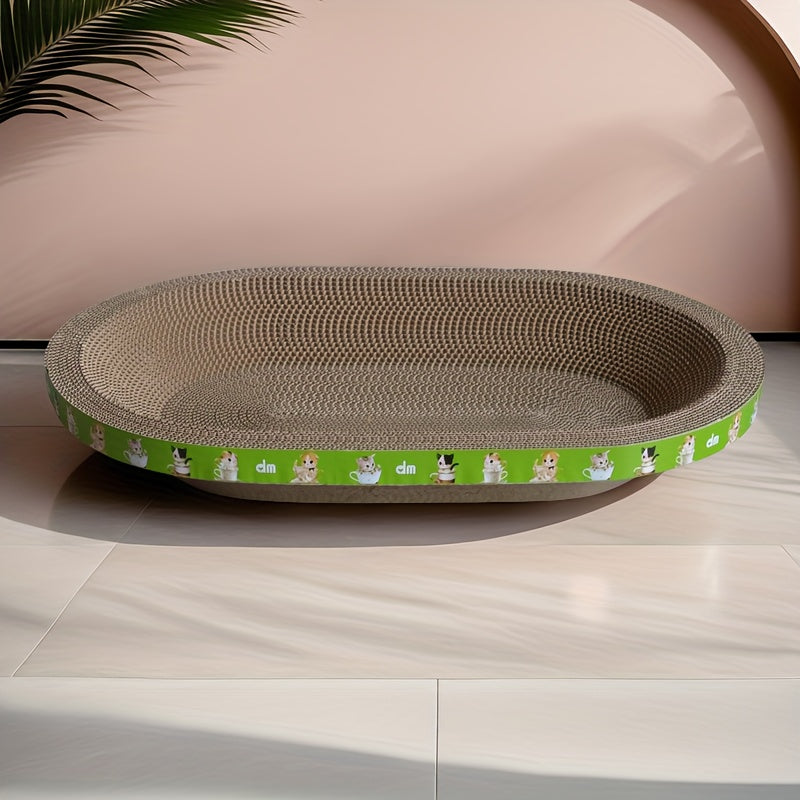 Griffoir pour chat ovale 60 x 40 cm, tapis à griffer en sisal épais 3-en-1 pour jouer, se reposer et se détendre, résistant à l'usure, ne peluche pas, protecteur de meubles pour chat