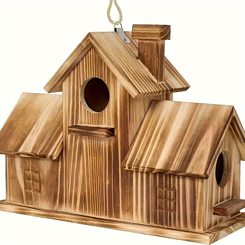 Nichoir rustique en bois pour oiseaux sauvages, nichoir d'extérieur pour jardin, patio ou arbre, abri résistant aux intempéries en bois naturel