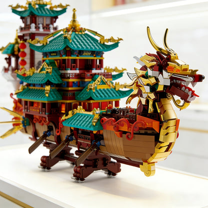Ensemble de construction du Festival des bateaux-dragons de 2453 pièces - Modèle de briques ABS à grande échelle, niveau d'assemblage intermédiaire | Pièce d'exposition culturelle unique et cadeau pour Noël, Thanksgiving, Halloween et le Nouvel An