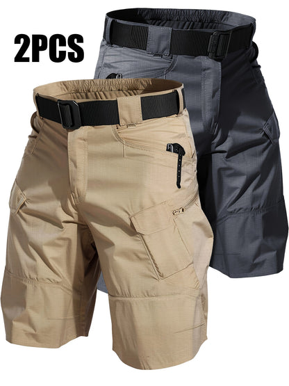 Lot de 2 shorts cargo pour homme à poches multiples - Shorts durables, coupe décontractée, parfaits pour la randonnée, le camping, la pêche et le travail, bas tactiques utilitaires pour homme, tailles S-XXXL, noir, gris, kaki, vert kaki