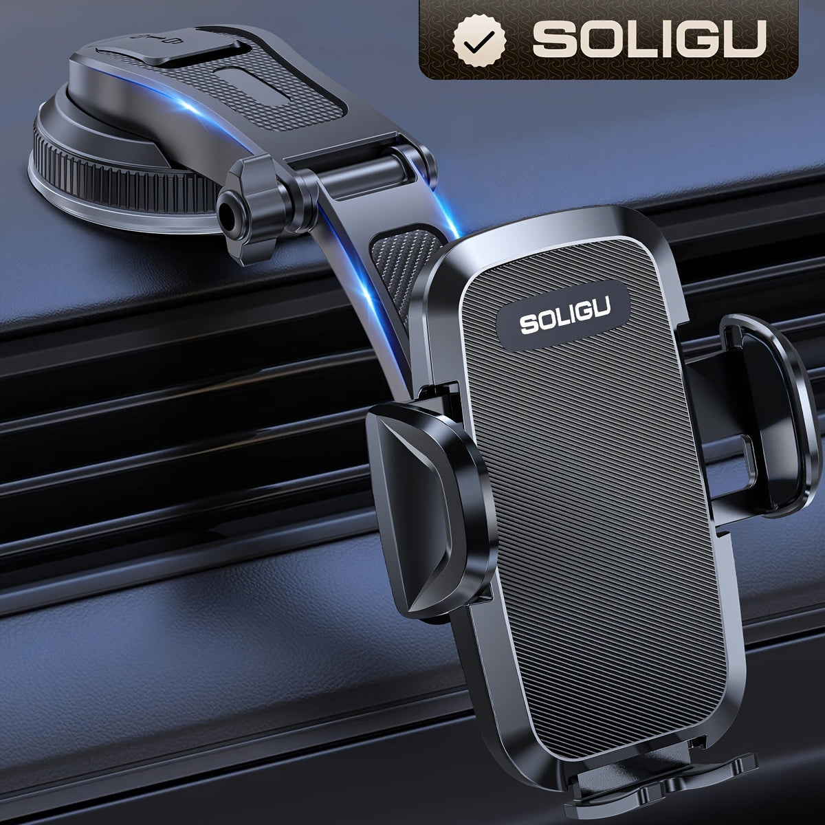 Support de téléphone universel pour voiture, fixation tableau de bord rotative à 360° – Berceau rétractable compatible avec tous les téléphones iPhone Samsung, vision réglable horizontale et verticale, support de téléphone sécurisé pour voiture