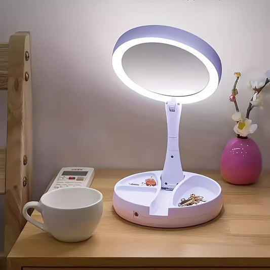 LED Makeup Mirror with 10X Magnification – Double Sided Lighted Vanity Mirror, Bright LED, USB & Battery Powered, Travel-Friendly Table Mirror for Bathroom, Bedroom & Dressing Table