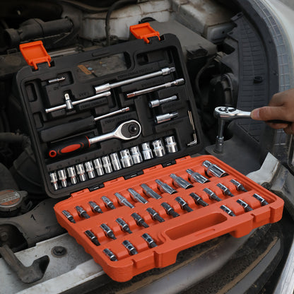 Jeu de douilles à chocs entraînement 3/8" en acier CR-V – Kit de cliquet de 50 à 999 pièces avec adaptateur, tailles SAE et métriques courantes pour la réparation automobile, les projets de bricolage et les mécaniciens professionnels