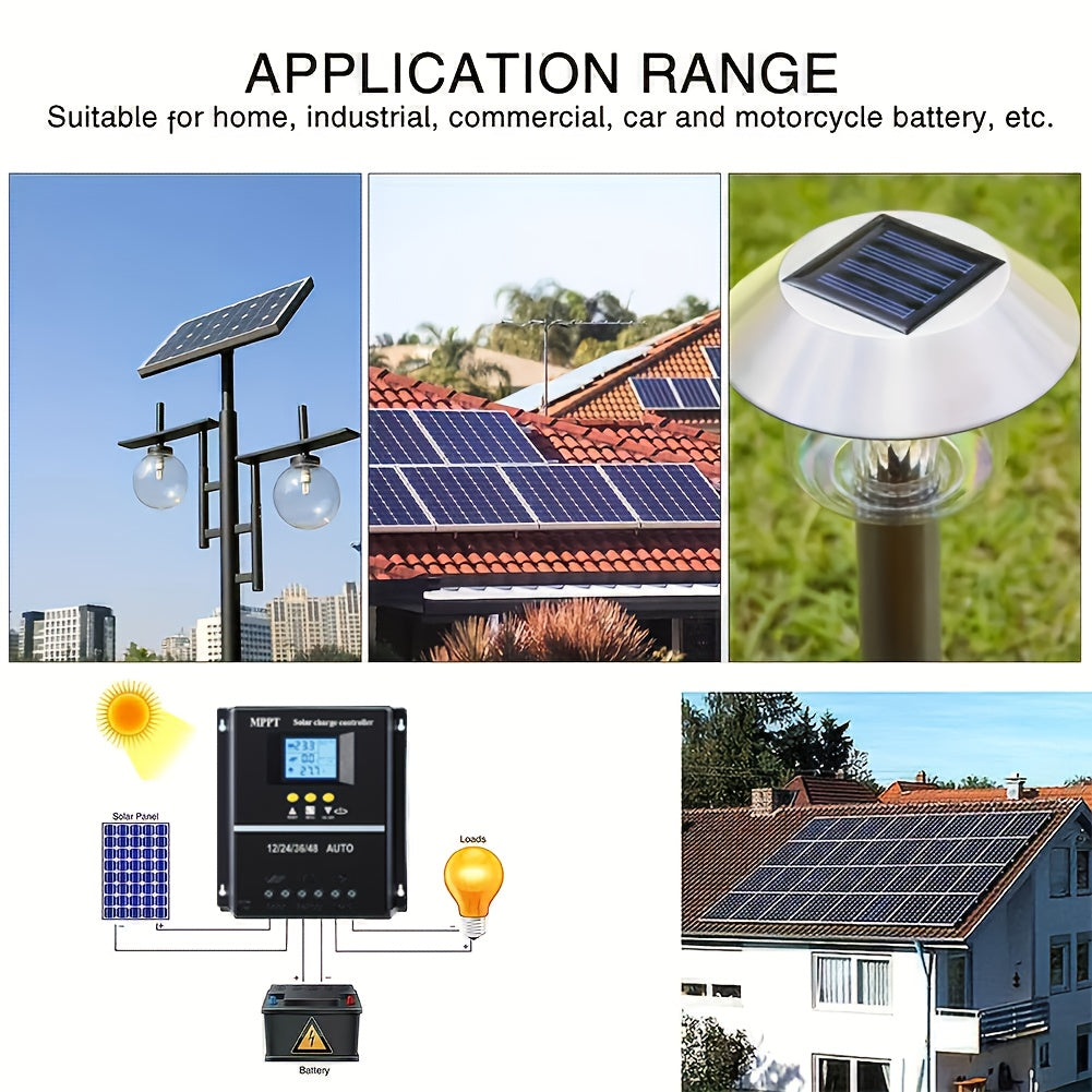 Contrôleur de charge solaire MPPT 100 A avec écran LCD et suivi automatique – Compatible avec les batteries au plomb, au lithium et LiFePO4, pour systèmes solaires hors réseau, camping-cars, bateaux et maisons