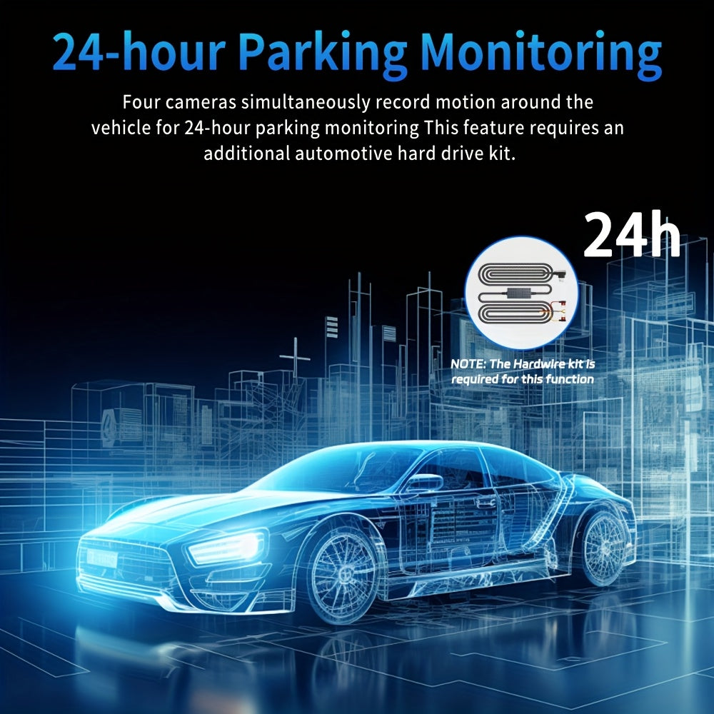Dashcam 360° 3/4 canaux 1080P HD avec vision nocturne, WDR, capteur G, enregistrement en boucle, surveillance de stationnement 24h/24 et 7j/7, WiFi, système de caméra embarquée multi-objectifs pour une couverture complète sans angles morts
