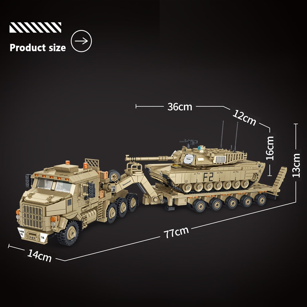 Set de construction de 3482 pièces - Camion de transport de char militaire, modèle de véhicule lourd MOC, kit de construction pour adultes, cadeau pour passionnés de militaire, pièce de collection, briques compatibles