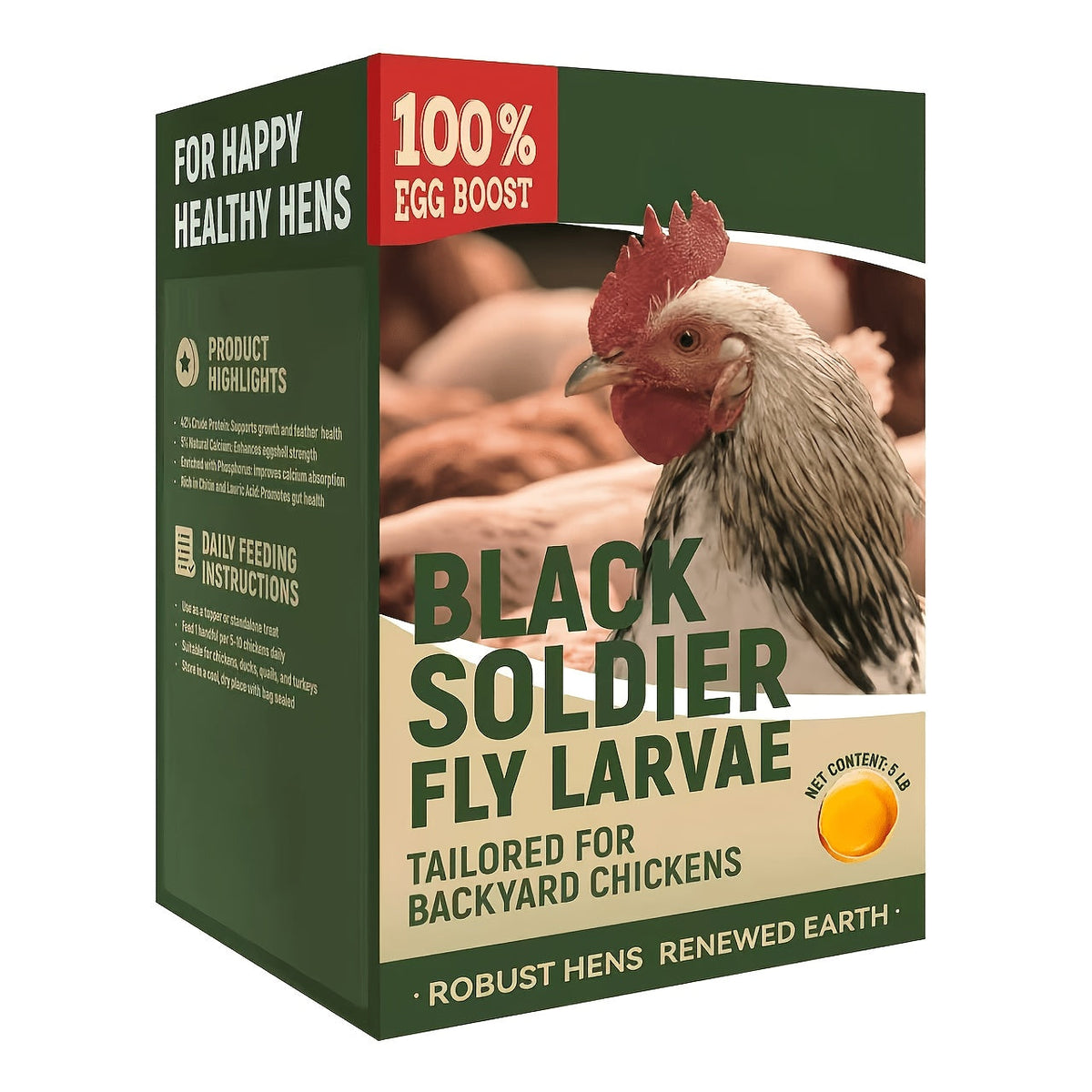 Larves de mouches soldats noires séchées pour poules – 43 % de protéines et 85 fois plus de calcium que les vers de farine, friandises naturelles sans OGM pour poules pondeuses, canards, cailles, oiseaux et reptiles, 2 lb / 5 lb / 10 lb
