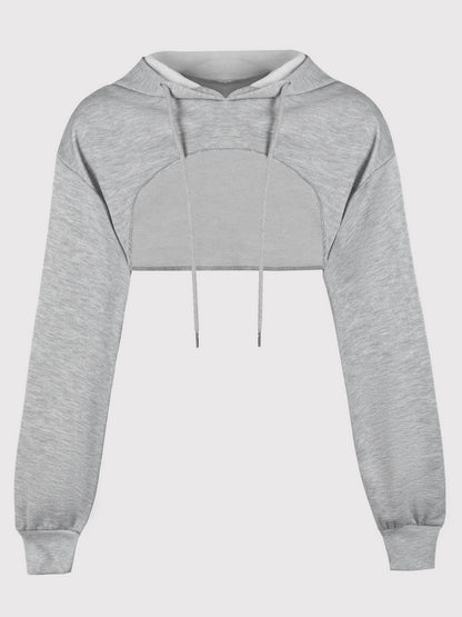 Women's Super Short Crop Hoodie – Drawstring Hood Dipped Hem 100% Polyester Casual Pullover Top for Fall & Winter