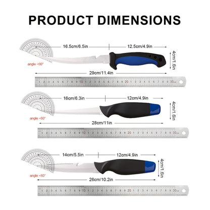 Ensemble de 3 couteaux de pêche avec lames en acier inoxydable, couteaux à fileter, désosser et vider avec gants résistants aux coupures, coupe-fil de pêche et cordon – Cadeau de pêche unique pour pêcheurs et campeurs