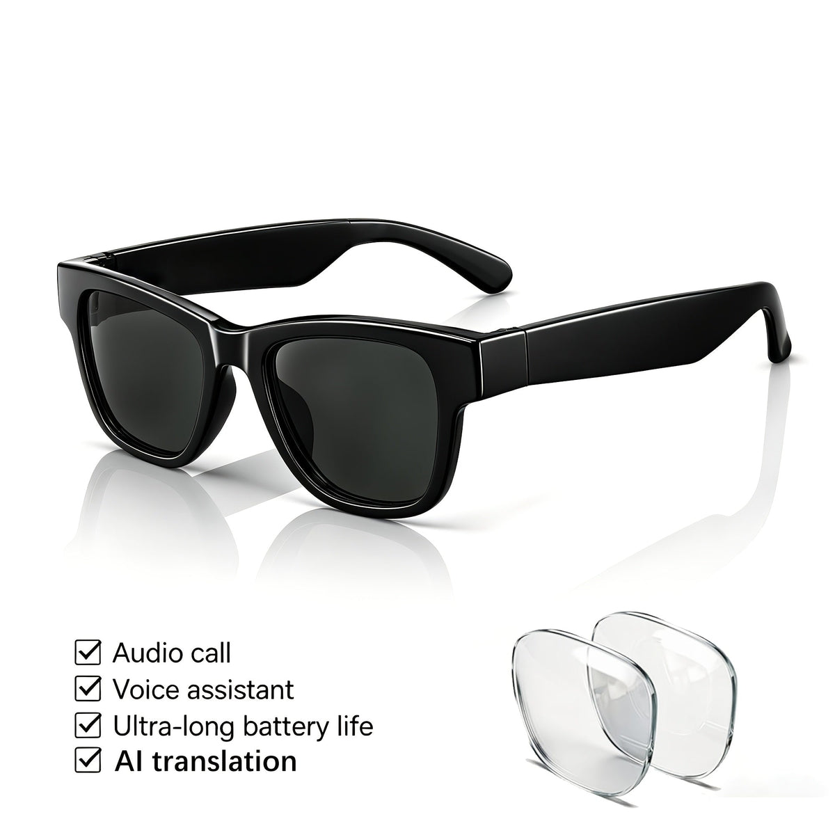 Lunettes intelligentes avec traduction instantanée en 160 langues, assistant GPT, audio Bluetooth 5.2, appels mains libres, lecture de musique, verres photochromiques et anti-lumière bleue – Technologie portable unisexe