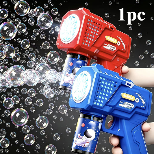 Automatic Space Bubble Gun with LED Lights - Electric Handheld Bubble Blower Machine for Kids, Outdoor Party Toy, Summer Backyard Fun, Birthday Gift for Boys & Girls, Blue or Red