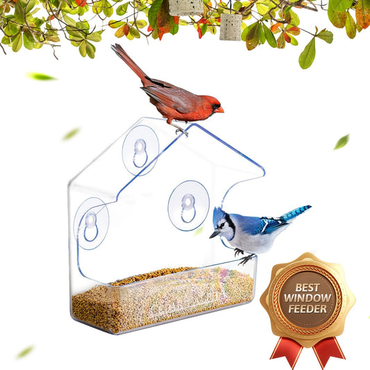 Mangeoire à oiseaux pour fenêtre en plastique transparent avec ventouses puissantes – Mangeoire extérieure transparente pour observer les oiseaux de près, sans pile nécessaire, nichoir de fenêtre durable pour oiseaux sauvages