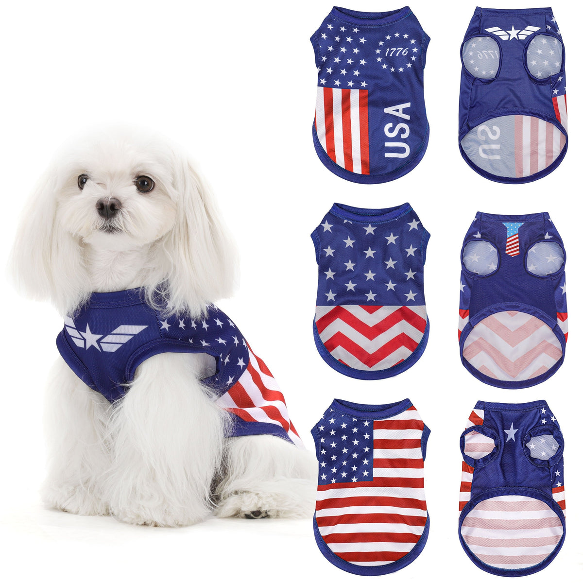 Gilet pour chien drapeau américain patriotique - Vêtement pour animal de compagnie fierté USA pour le 4 juillet, le Memorial Day et les activités en plein air, t-shirt en tricot pour toutes les races