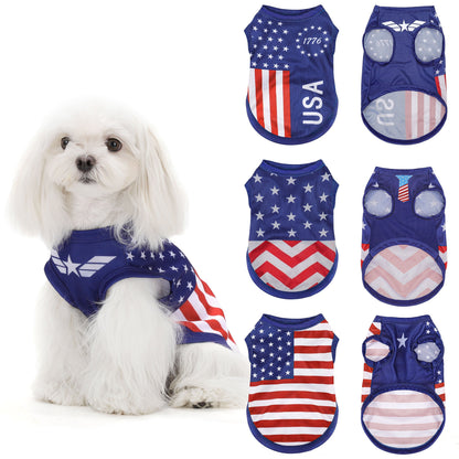 Gilet pour chien drapeau américain patriotique - Vêtement pour animal de compagnie fierté USA pour le 4 juillet, le Memorial Day et les activités en plein air, t-shirt en tricot pour toutes les races