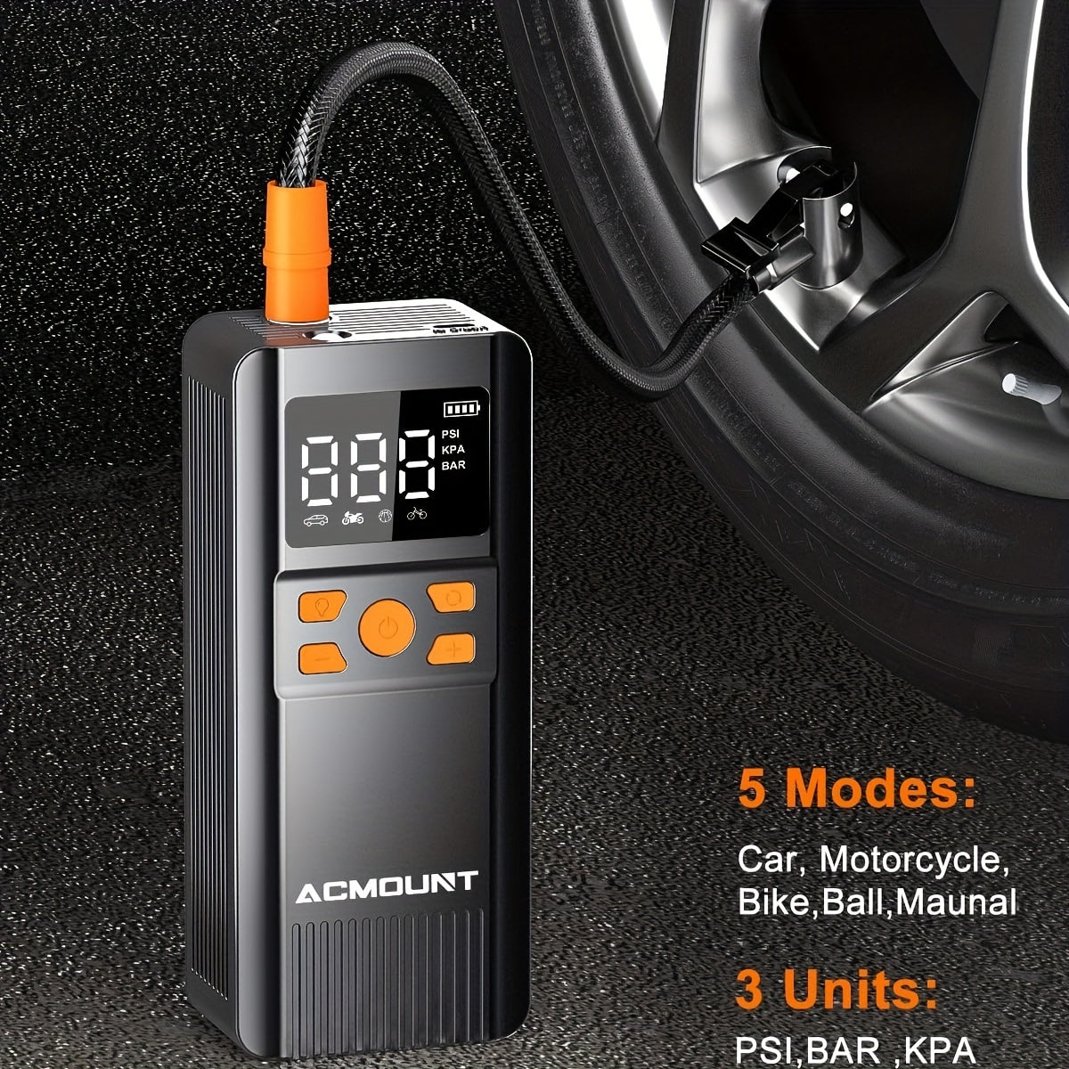 Compresseur d'air portable sans fil 150 PSI – Gonflage 2x plus rapide, manomètre numérique, éclairage LED pour voiture, vélo, moto et ballon, pompe à air automatique rechargeable
