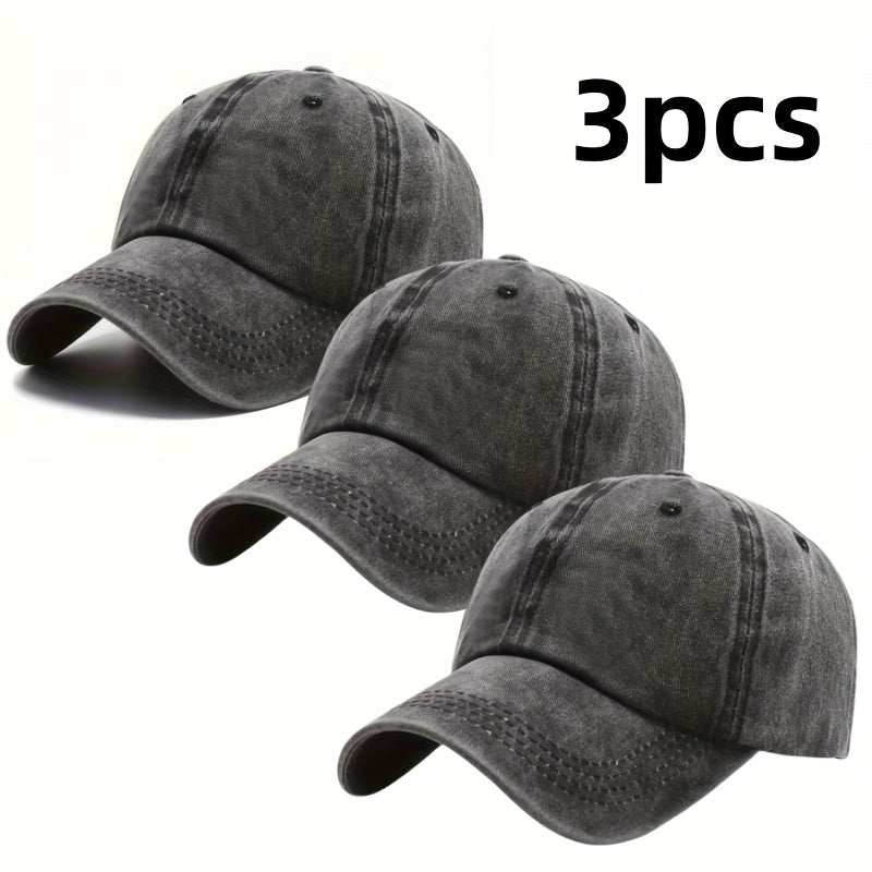Lot de 3 casquettes rétro délavées style « dad hat » – Casquette de baseball unisexe réglable avec boucle, style vintage décontracté pour hommes et femmes, couleurs neutres, casquette durable pour le quotidien