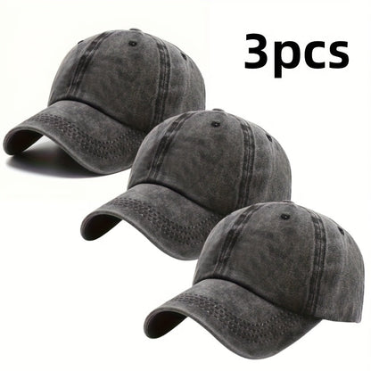 Lot de 3 casquettes rétro délavées style « dad hat » – Casquette de baseball unisexe réglable avec boucle, style vintage décontracté pour hommes et femmes, couleurs neutres, casquette durable pour le quotidien