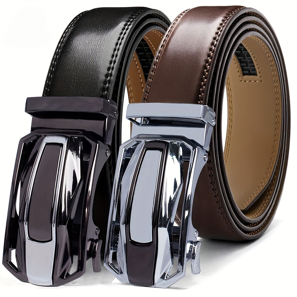 Lot de 2 ceintures à cliquet en cuir pour homme – Boucle coulissante réglable, largeur 3,5 cm, tailles 66 à 137 cm, 3 combinaisons de couleurs, ceinture habillée et tendance, cadeau idéal pour Noël et la fête des Pères