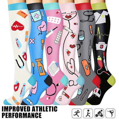 6-Pack Unisex Lightweight Compression Mid-Calf Sports Socks – Casual Athletic Socks for Running, Cycling, Soccer, Hiking, Outdoor Activities & Travel, Sizes S/M & L/XL
