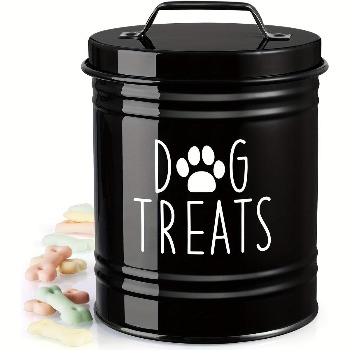 Récipient de stockage pour nourriture pour animaux avec couvercle - Seau à croquettes en fer étanche à l'humidité style ferme rustique, boîte de conservation hermétique pour chiens et chats, organisateur de cuisine noir et blanc, idée cadeau