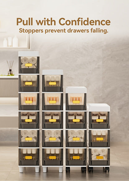 Meuble de rangement fin à roulettes avec tiroirs, organisateur en PP imperméable à 3, 4, 5 ou 6 niveaux pour salle de bain, cuisine, chambre, petits espaces – Tour de rangement étroite