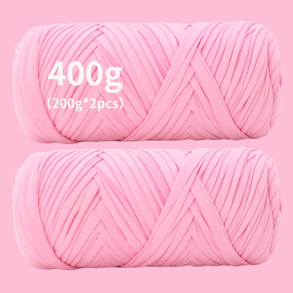 Fil de coton pour t-shirt 400 g (2 x 200 g) mélange de coton épais en 49 couleurs – Fil épais et doux pour paniers au crochet, sacs, tapis, projets de macramé et tricot – Fil de loisirs créatifs idéal pour les débutants