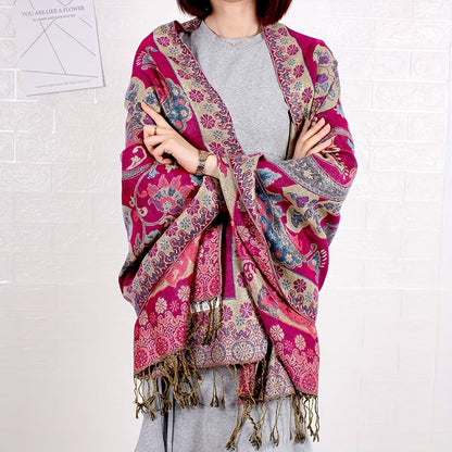 Écharpe châle en jacquard cachemire à motif cachemire avec franges pour femme, style bohème ethnique, accessoire doux et chaud pour le voyage, les festivals ou le quotidien, 8 couleurs