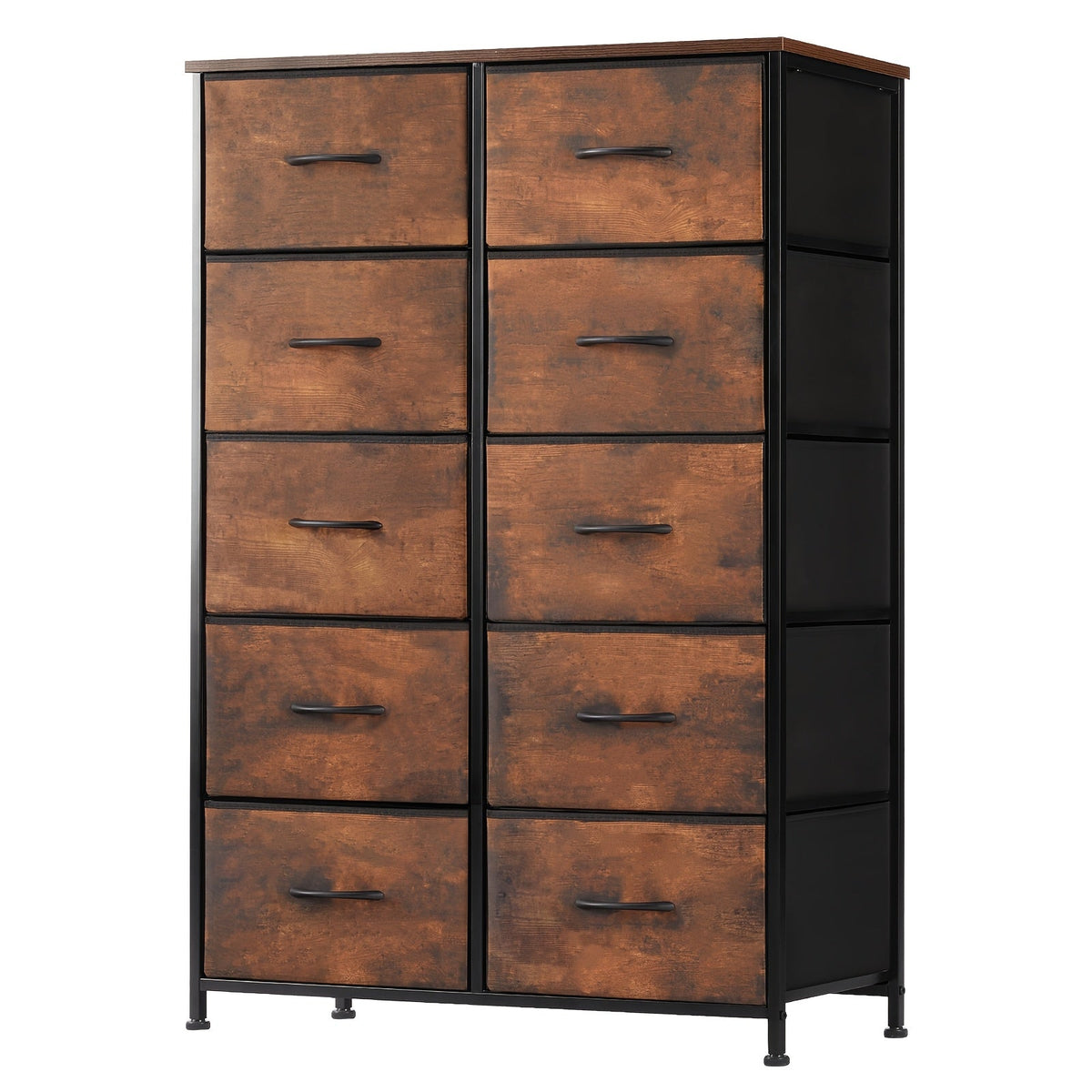 Meuble à tiroirs avec cadre en métal et dessus en bois massif – Organisateur de rangement pour bureau à domicile, 2 à 10 tiroirs, assemblage requis – Blanc, gris, noir, brun rustique – Caisson de rangement pour chambre, salon et bureau