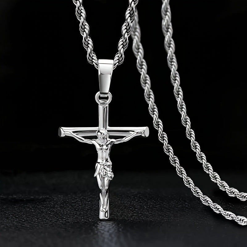 Collier croix en acier inoxydable pour hommes et femmes – Pendentif religieux unisexe délicat, léger (7 g), artisanat raffiné, cadeau idéal pour Noël, un anniversaire ou une confirmation, 55 cm / 22 po