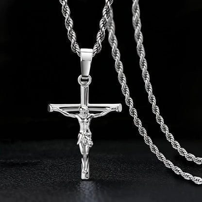 Collier croix en acier inoxydable pour hommes et femmes – Pendentif religieux unisexe délicat, léger (7 g), artisanat raffiné, cadeau idéal pour Noël, un anniversaire ou une confirmation, 55 cm / 22 po