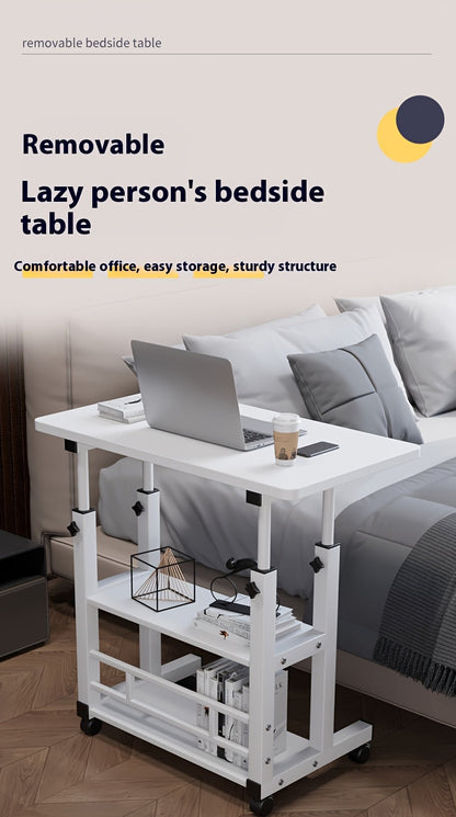 Bureau pliant à roulettes à 3 niveaux, hauteur réglable, plateau extensible, étagère de rangement pour ordinateur portable, bureau à domicile, chambre, salon, table d'ordinateur
