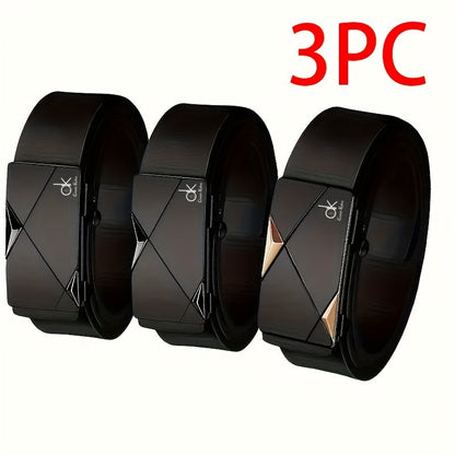 Lot de 3 ceintures pour hommes en cuir de vachette véritable avec boucle automatique en alliage – Ceintures habillées style « business casual » pour homme, réglables et durables, cadeau idéal pour lui