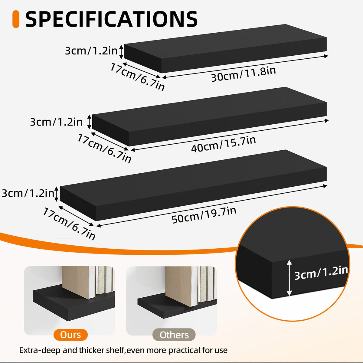 Étagères murales flottantes en bois, lot de 2/4/6, 15,7, 19,7, 22 pouces, étagères murales pour salon, cuisine, salle de bain, chambre, supportant 13,6 kg, noyer, marron, blanc, noir, gris, décoration et rangement maison