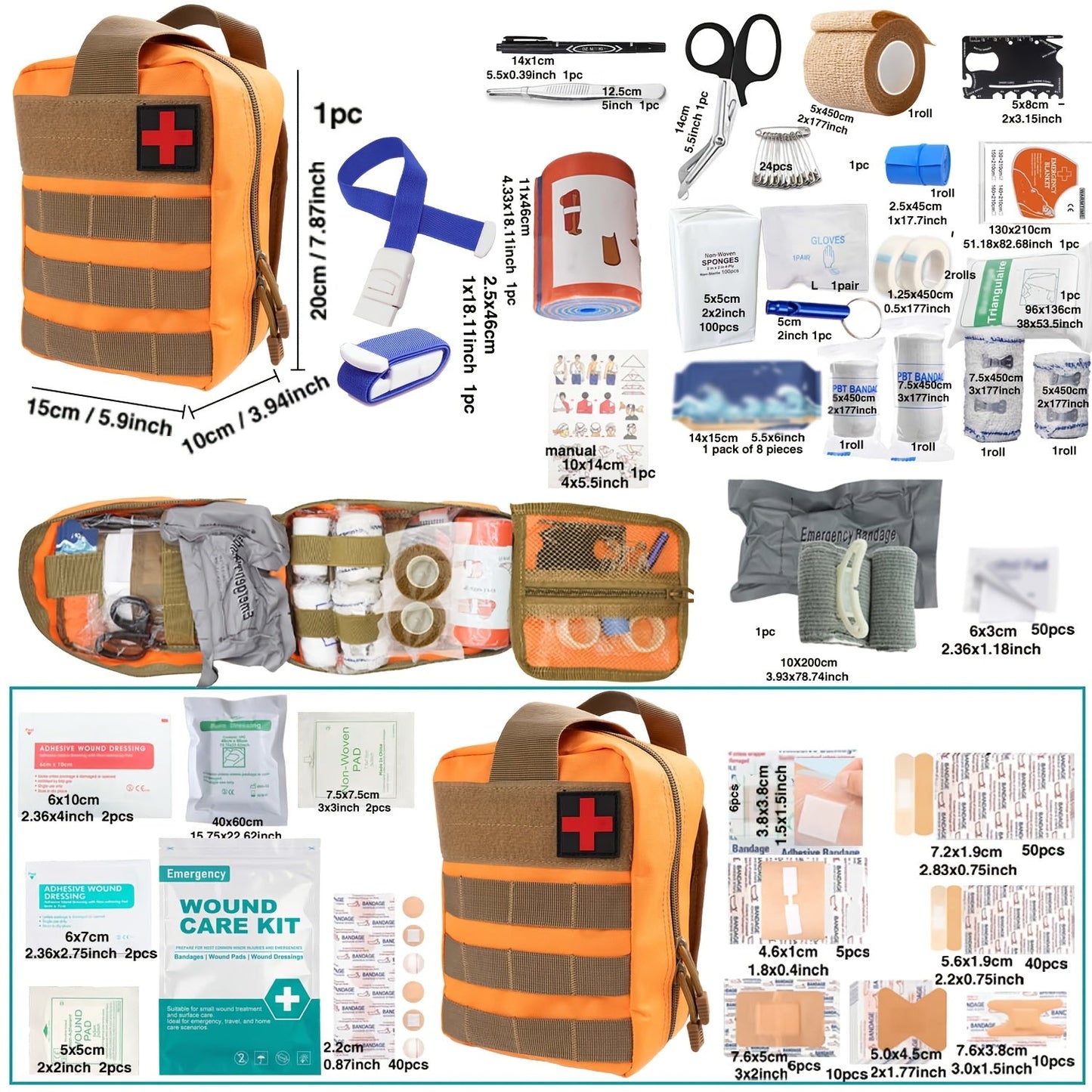 Tactical IFAK First Aid Kit with Tourniquet, Scissors & Whistle – Portable Trauma Bag for Hiking, Camping, Hunting, Car & Outdoor Emergencies, Multiple Sizes & Colors Available