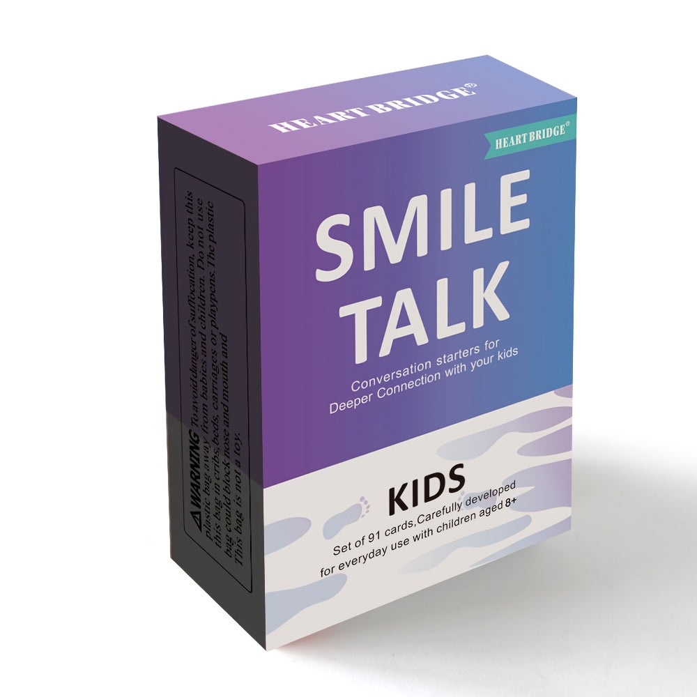 Jeu de cartes de conversation parent-enfant Smile Talk - 91 cartes avec 90 amorces de conversation significatives pour stimuler la pensée créative et les liens familiaux, activité amusante pour une soirée en famille, cadeau d'anniversaire et de vacances