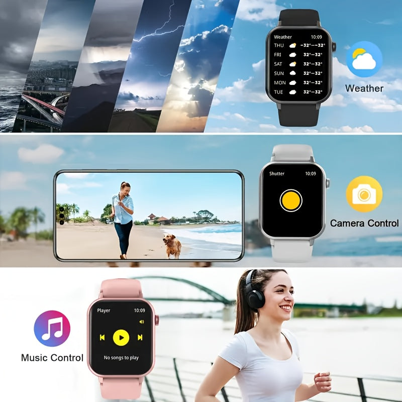 Montre intelligente pour hommes et femmes, étanche IP68, écran tactile complet de 1,83 pouce – Appels et messages sans fil, podomètre, suivi de fitness, compatible iPhone et Android, 6 options de couleur