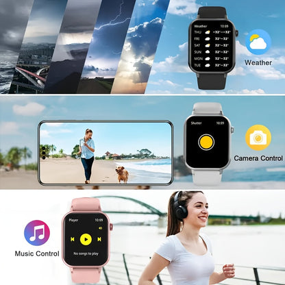 Montre intelligente pour hommes et femmes, étanche IP68, écran tactile complet de 1,83 pouce – Appels et messages sans fil, podomètre, suivi de fitness, compatible iPhone et Android, 6 options de couleur