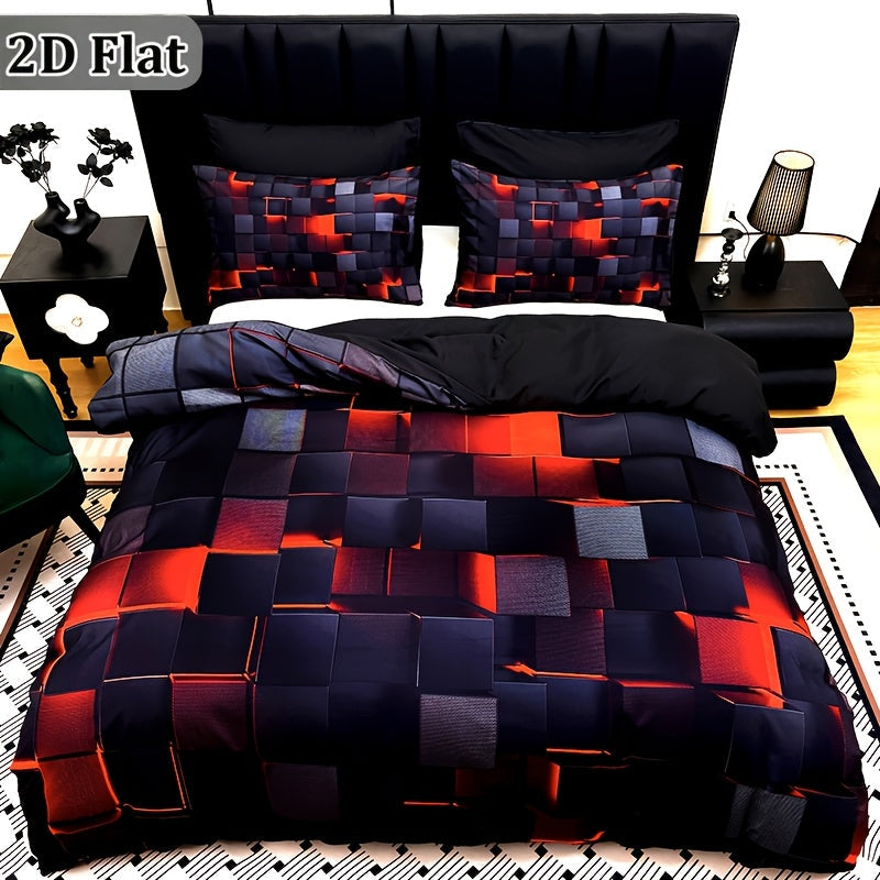 Parure de lit à carreaux rouge et bleu – Ensemble de literie 3 pièces à impression numérique, housse de couette toutes saisons avec taies d'oreiller, tailles Twin, Full, Queen, King, lavable en machine, garnissage non inclus