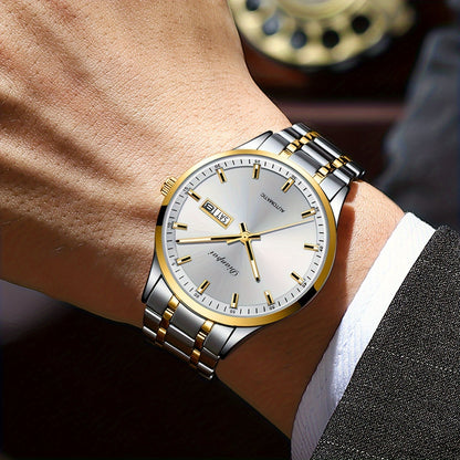 Montre mécanique automatique pour homme – Bracelet fin en acier inoxydable, aiguilles lumineuses, affichage du calendrier, sans pile – Montre de luxe habillée pour le travail, cadeau idéal