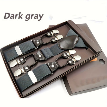 Bretelles pour homme en Y, cuir PU, robustes, avec 6 pinces métalliques – Style vintage élastique et réglable, noir, gris, bleu marine, blanc, café, beige, rouge vin, tenue décontractée et formelle