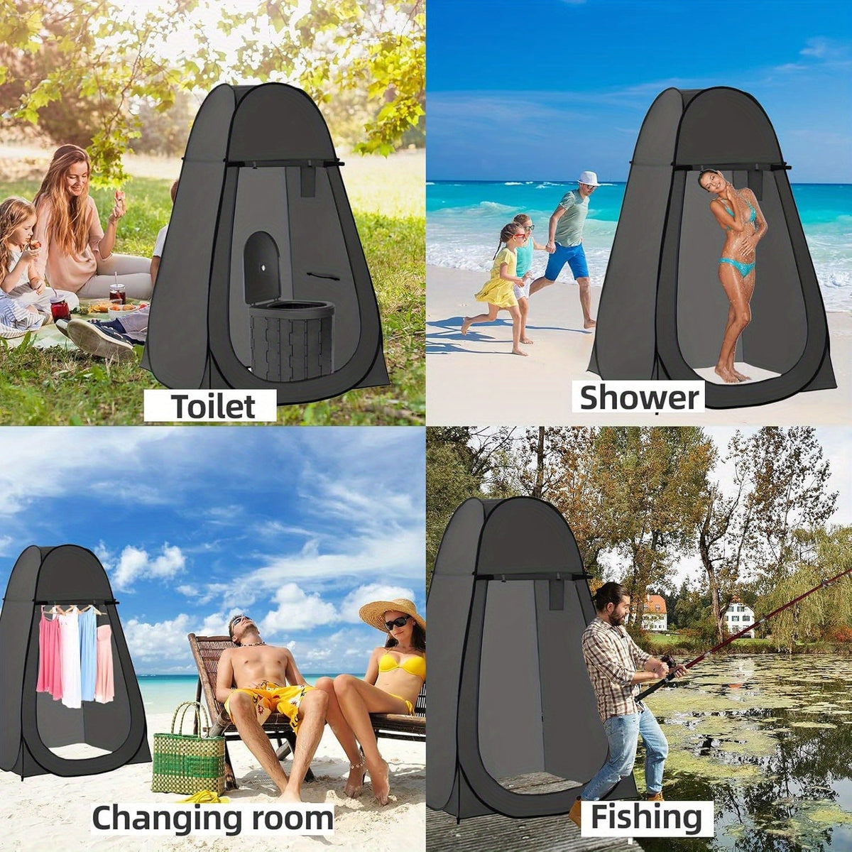 Toilettes de camping portables et tente d'intimité – Tente WC escamotable pour adultes avec 12 sacs, piquets de sol, cordes coupe-vent et tapis isolant, toilettes pliables pour le camping, les voyages et la randonnée