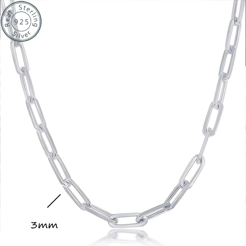 Collier chaîne trombone en argent sterling 925 pour femmes et hommes – Style bohème de 3 mm d'épaisseur avec pierre synthétique, 20/22/24 pouces, coffret cadeau inclus, bijou durable pour un usage quotidien et offrir en cadeau