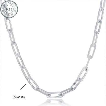 Collier chaîne trombone en argent sterling 925 pour femmes et hommes – Style bohème de 3 mm d'épaisseur avec pierre synthétique, 20/22/24 pouces, coffret cadeau inclus, bijou durable pour un usage quotidien et offrir en cadeau