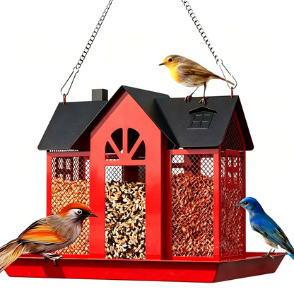Mangeoire à oiseaux sauvage résistante aux écureuils pour extérieur – Mangeoire suspendue à grande capacité en maille métallique à 3 compartiments, résistante aux intempéries, pour cardinaux, pinsons et oiseaux de jardin, plusieurs couleurs