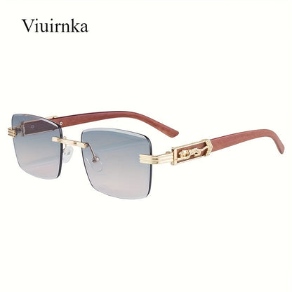 Lunettes de soleil rectangulaires vintage sans monture pour hommes et femmes – Lunettes tendance avec branches léopard et protection UV, 7 couleurs de verres, lunettes unisexes stylées pour l'extérieur, la conduite, les voyages, les fêtes et le quotidien